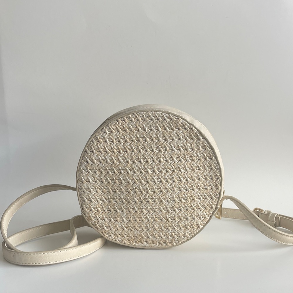 Sole Society Cream Round Woven Crossbody Bag
